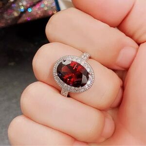 Elegant Red Gemstone Silver Ring size 6
